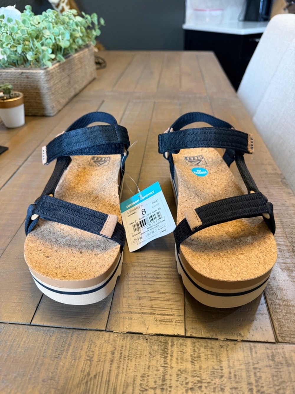 Reef Cushion Rem Hi Black and Tan Platform Sandals